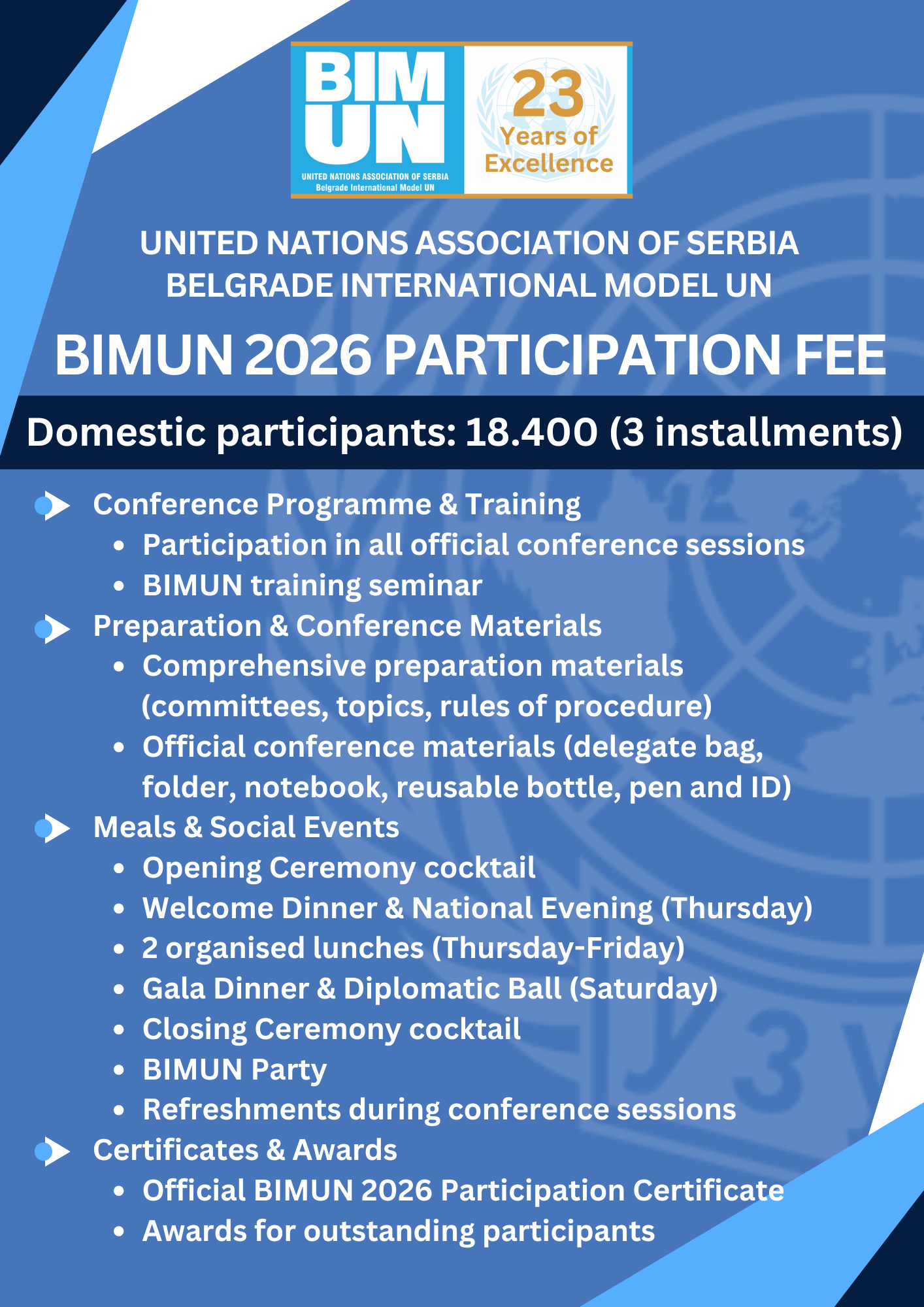 BIMUN 2026 SECOND DOMESTIC FEE